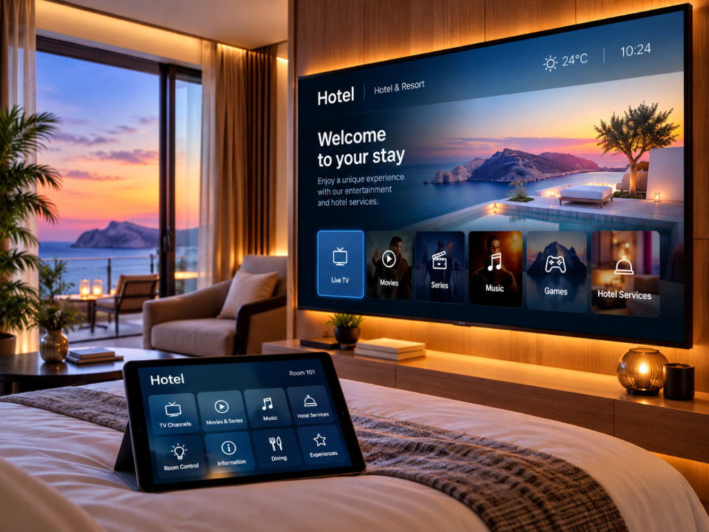Yuvod hospitality SaaS platform on TV and tablet